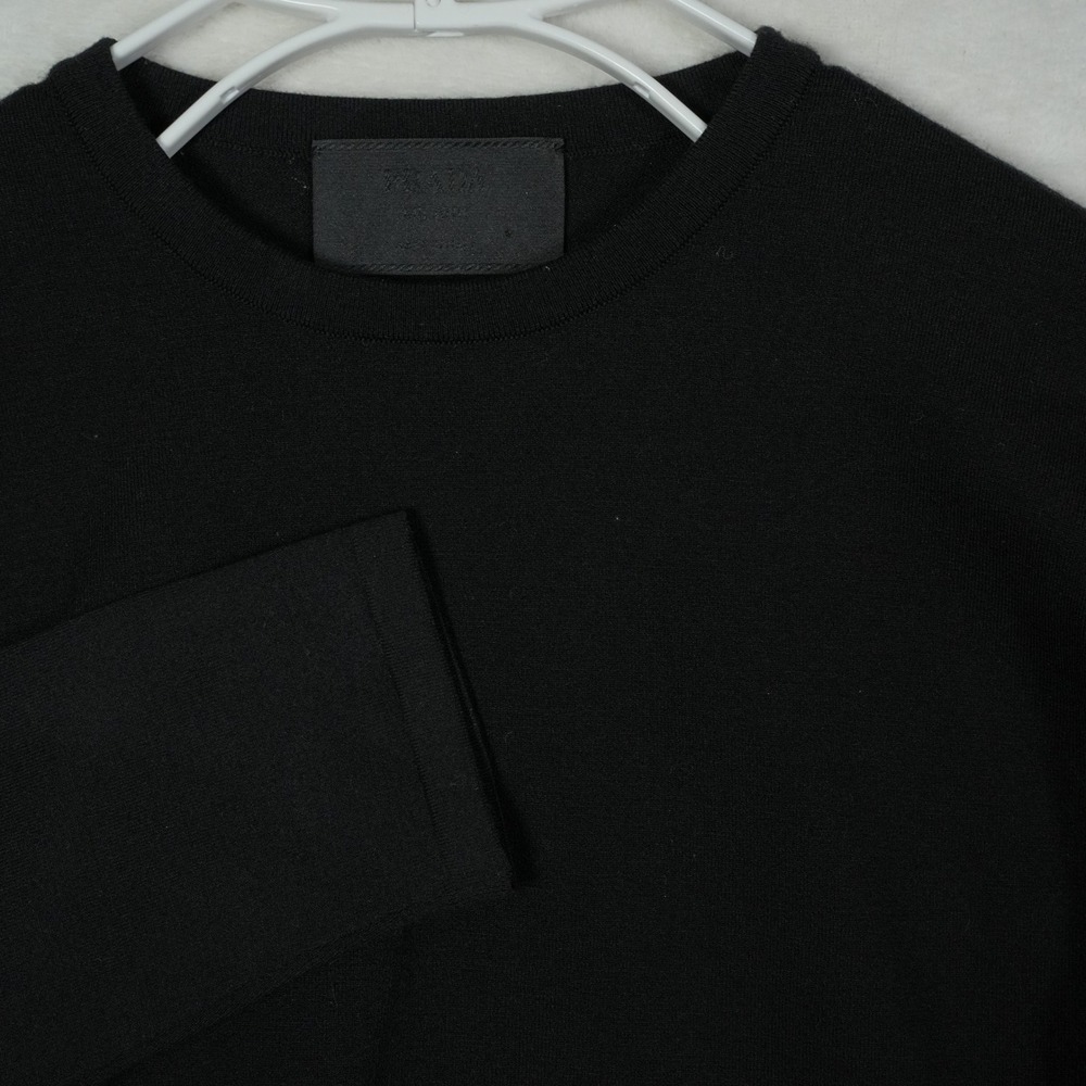 Prada 100% Virgin Wool Black Crewneck Knit Sweater Made In Italy Mens Size 50